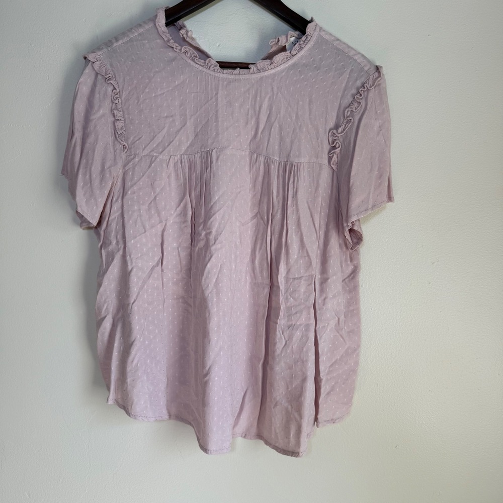 bohme Swiss Dot Ruffle Babydoll Short‎ Sleeve Blouse Size Medium Dusty Rose